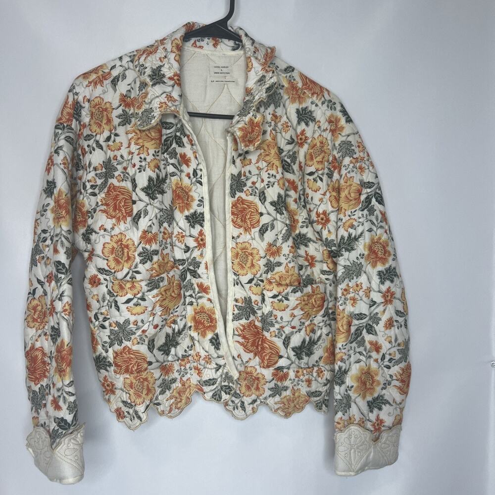 Laura Ashley Urban Outfitters Small Orange Floral Print Quilted Jacket Cottage